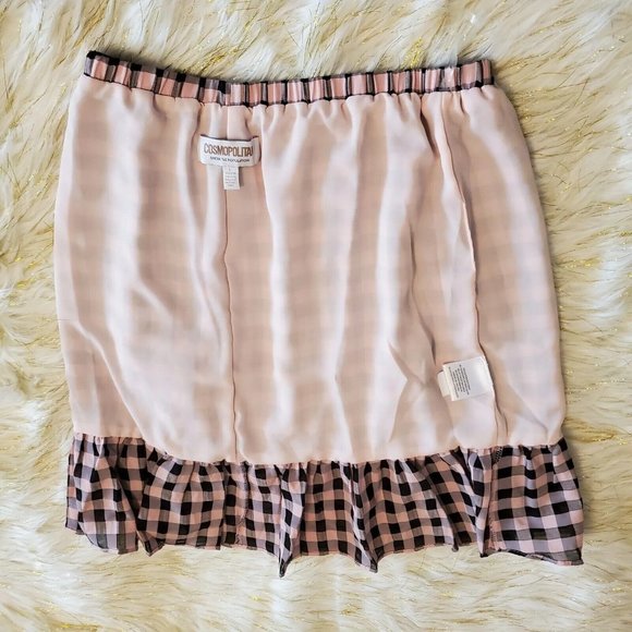 Dress The Population Cosmopolitan Pink and Black Plaid Skirt L Ruffled Bottom - Picture 9 of 13